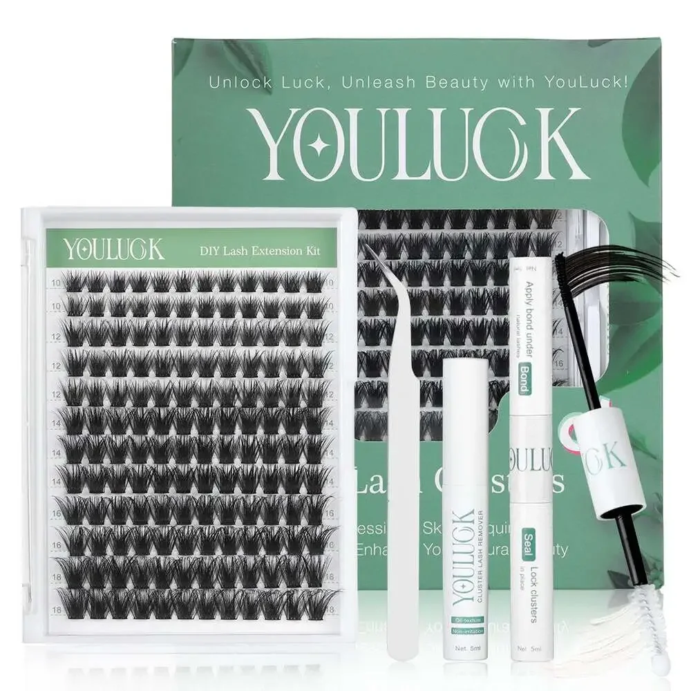 YOULUCK DIY Lash Extension Kit with Cluster Lashes Bond Seal and Tweezer